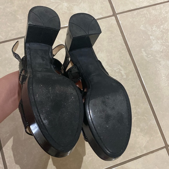 Prada Black Ankle Strap Patent Platform Sandals Size 39 (8.5) - Picture 7 of 12